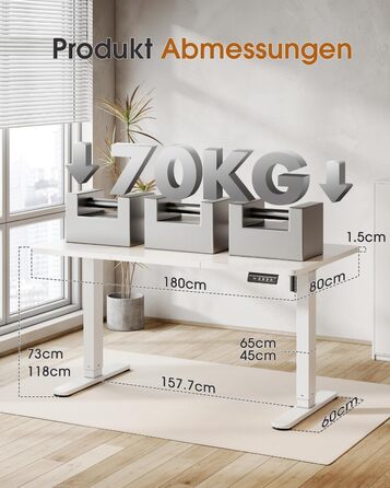 Adjustable Height Standing Desk with Monitor Stand - 120x60cm & 180x80cm White