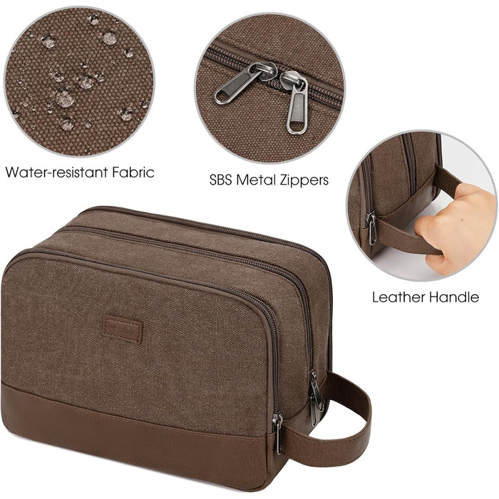 Чоловіча дорожня косметичка WANDF з канвасу, водонепроникна, веганська шкіра, зелений/коричневий колір