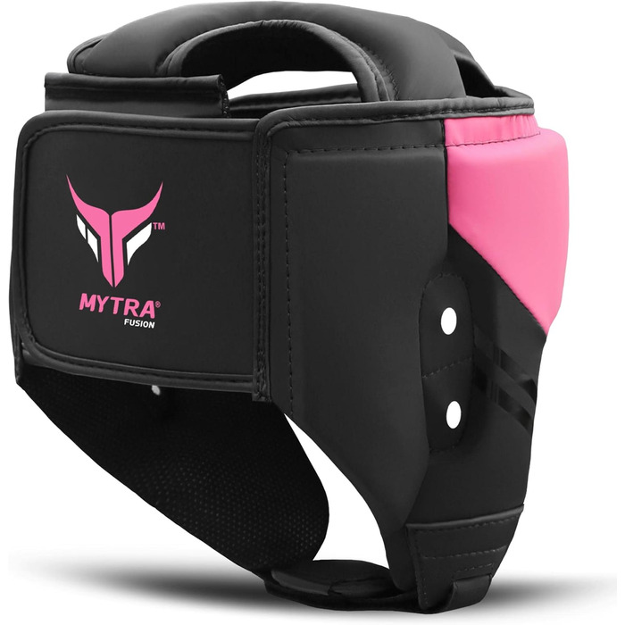 Mytra Fusion Headgear Boxing Headguard with Adjustable Strap - MMA, Muay Thai, Sparring, Karate - Black/Pink