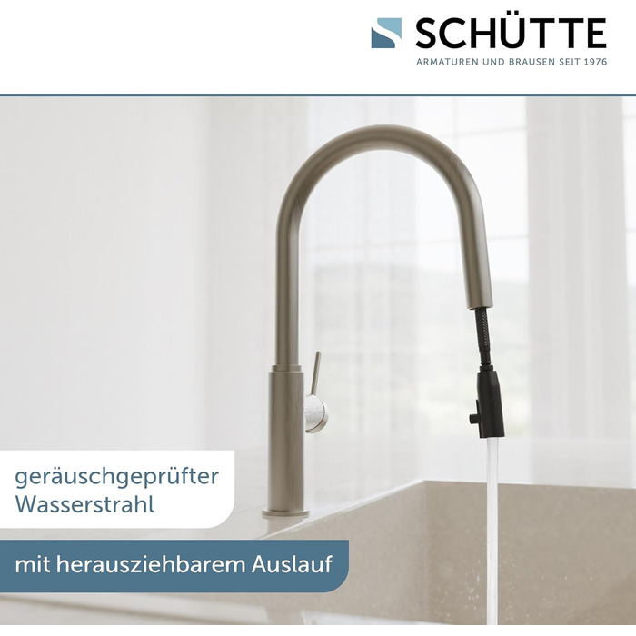 Кухонний змішувач SCHÜTTE 79562 Blackpool з висувною лійкою, поворотний на 360°, з однорідним змішувачем, нержавіюча сталь