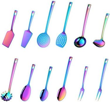 Набір кухонних аксесуарів 12 шт. з нержавіючої сталі. Кухонне приладдя, посуд для приготування їжі, кухонні інструменти. Набір кухонних інструментів 12 шт. (з двома виделкою для м'яса)