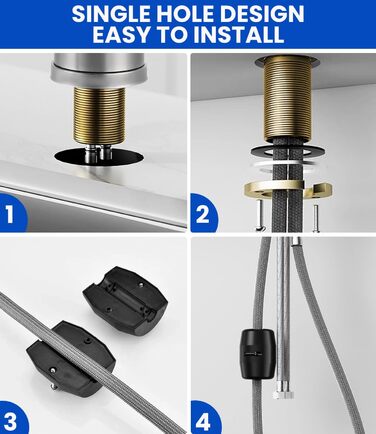 Висувний змішувач для кухні з 4 режимами – нержавіюча сталь, водоспад, високий тиск, 3/8 дюйма, для мийки
