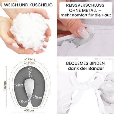 Подушка для вагітних Amilian 170 см XXL – подушка для сну на боці – подушка для годування – Body Pillow (балон)