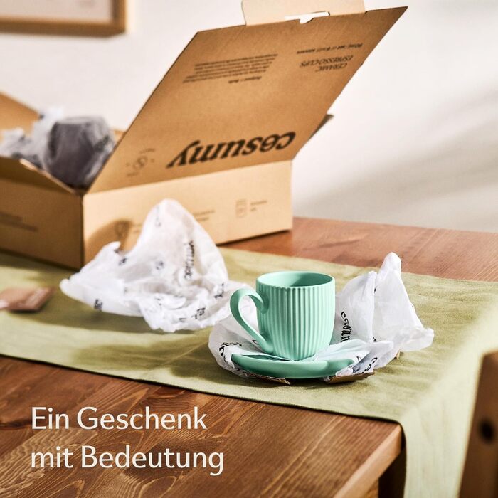 Набір еспресо-чашок Cosumy з підставками, 6 шт., 90 мл, пастельні кольори, смугастий малюнок, кераміка, придатні для миття в посудомийній машині та мікрохвильовій печі, сучасний набір мокко