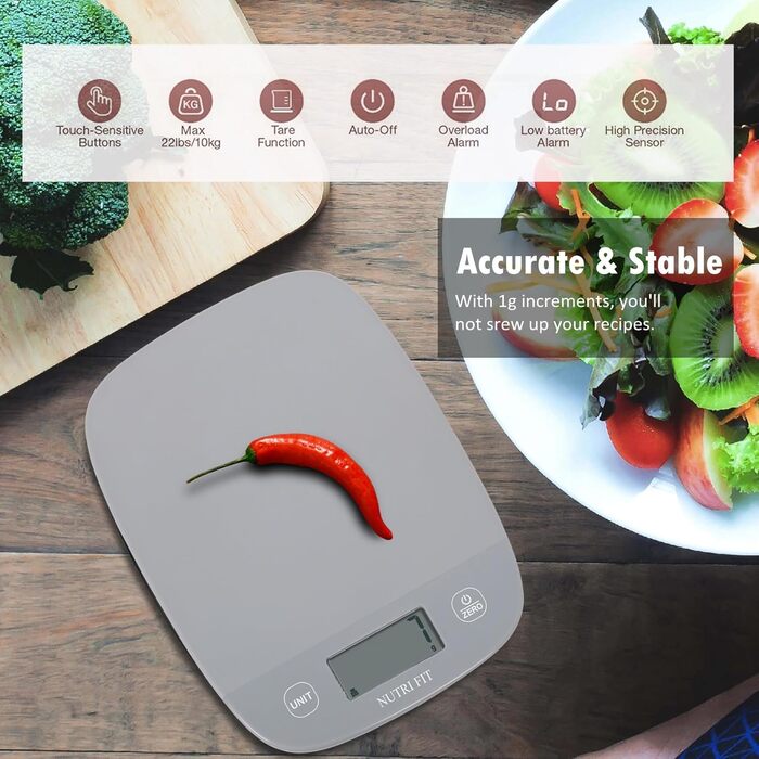 Кухонні ваги NUTRI FIT: цифрові, ультратонкі, мультифункціональні, 5 кг, чорні