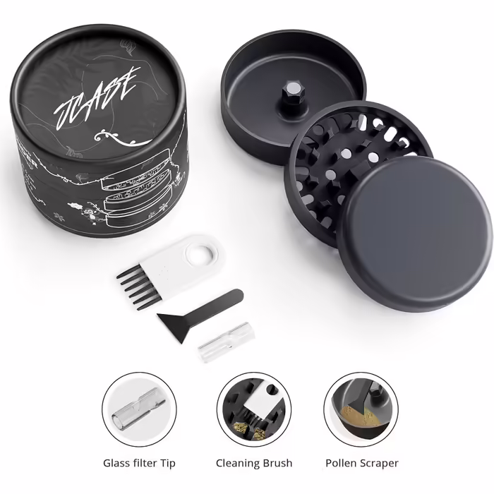 Ceramic Grinder Crusher Non-Stick | 3-piece | Nano ceramic coated herb grinder with razor-sharp grinding mechanism | Ø 62 mm | includes pollen scraper, brush, and mouthpiece (Anthracite)