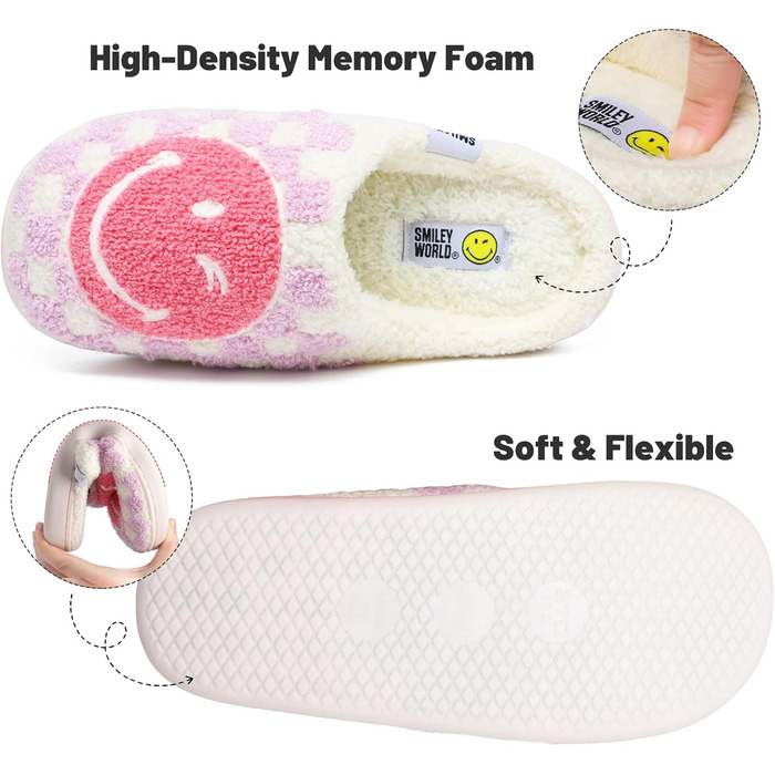 Домашні тапочки Smileyworld® для жінок та чоловіків з піною Memory Foam, м'які, теплі, плюшеві, для дому, рожеві, білі (фіолетовий у клітинку, 40/41 EU)