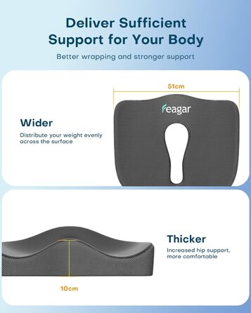 Ортопедична подушка для сидіння Feagar з Memory Foam, ергономічна подушка для офісного крісла, візка, автокрісла, для спини, чорна