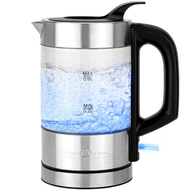 Міні-чайник ProfiCook PC-WKS 1228 G з підсвіткою, сталевий дорожній електрочайник для подорожей та дитячого харчування, 0.5 л