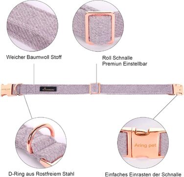 Нашийник для собак Aring Pet з бавовни лавандового кольору з бантом, регульований з металевою застібкою, для малих, середніх та великих собак