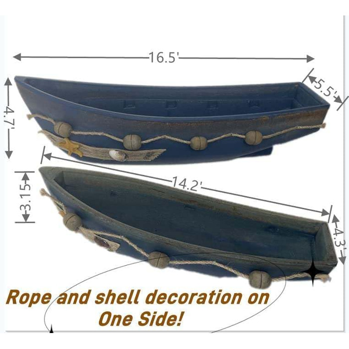 Konjouror Wooden Tray for Boats, 2 Pack, Blue, Boat Model Decoration, Nautical Beach, Ocean Decor