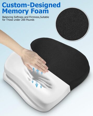 Подушка для сидіння Xespis: ергономічна, з піною Memory Foam, для офісного крісла, ортопедична, для підтримки попереку та куприка, для зменшення тиску на сідниці, для інвалідного візка (чорна)