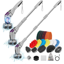 WADEO Electric Cleaning Brush, 17-in-1 Electric Cleaning Brush with Interchangeable Brush Heads and Adjustable Handle, Electric Scrub Brush for Bathroom, Kitchen, Car, Tiles, Floor (Gray)