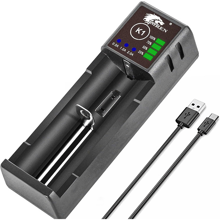 Зарядний пристрій IMREN 18650 з 4 слотами, 2A, USB-C, для акумуляторів 3.7V Li-Ion 18350 14500 14650 17500 18700 20700 21700 22650 26650 1.2V NI-MH/NI-Cd AA AAA C