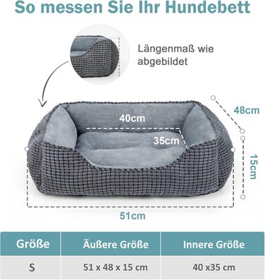 JOEJOY Dog Bed, Medium Dogs, Washable Dog Basket, Fluffy, Non-Slip Plush Dog Bed, 63x53x20cm, Dog Beds for Small and Medium Dogs and Cats (L 51 x W 48 x H 15 cm, Grey)