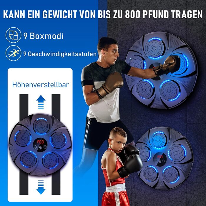 Music Boxing Machine with Bluetooth - Adjustable Speed Punching Bag for Adults & Kids - Punching Bag Trainer with Counter & Music