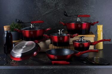 Набір каструль BerlingerHaus 15 предметів з гранітного покриття Metallic Burgundy BH-1632N