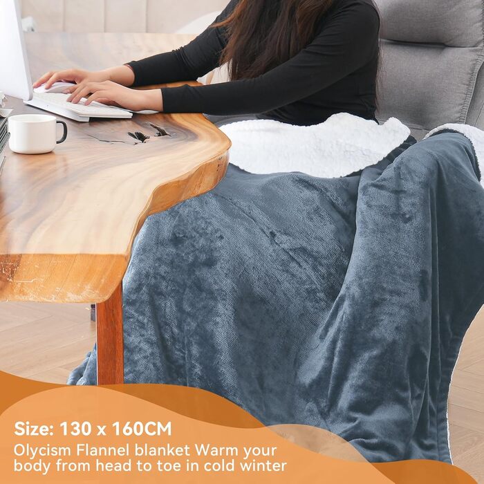 Електрична ковдра Olycism з автовимкненням, 160x130 см, 10 режимів нагріву, таймер, захист від перегріву, для дому та офісу, сіра