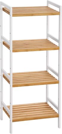 SONGMICS Bamboo Shelf, Kitchen Shelf, Bathroom Shelf, Bookshelf, Freestanding Shelf with 4 Shelves, 45 x 31.5 x 111 cm, for Bathroom, Kitchen, Living Room, Bedroom, Balcony, Natural White BCB74WN