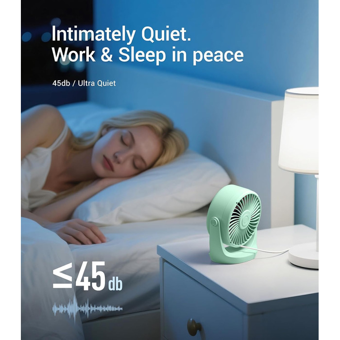 USB Turbo вентилятор для столу TurboBreeze (зелений): тиха робота, LED-дисплей, 5 швидкостей, 360° обертання, портативний