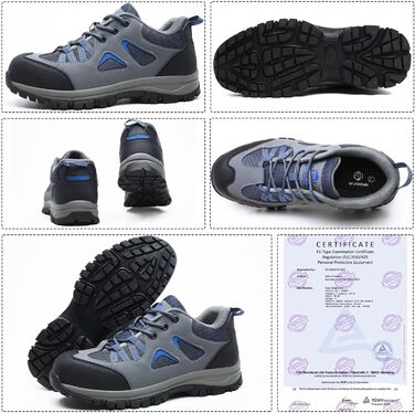 Чоловічі та жіночі робочі черевики-захисники. Легкі, дихаючі, антиковзкі, з металевим підноском. Сірий, синій, 44 EU