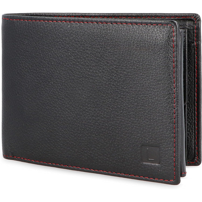 LEDEROW Wallet for Men Leather Black-Red - Crossbody Wallet including Gift Box - Men's Portofolio RFID Protection with Coin Pocket - Wallet Purse Leather Man Large (Black-Red)
