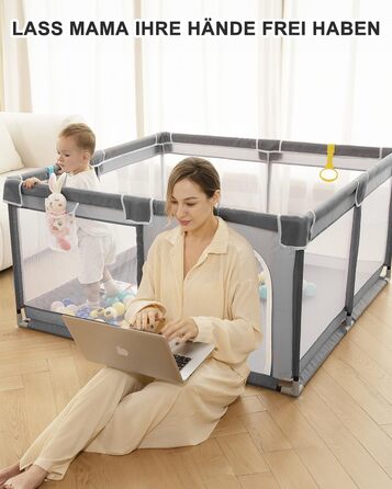 derimkcoa Playpen Baby, Baby Play Fence, Large Children's Safety Playground, Playpen with Breathable Net, Portable Playpen for Indoors and Outdoors (130x130x66cm)