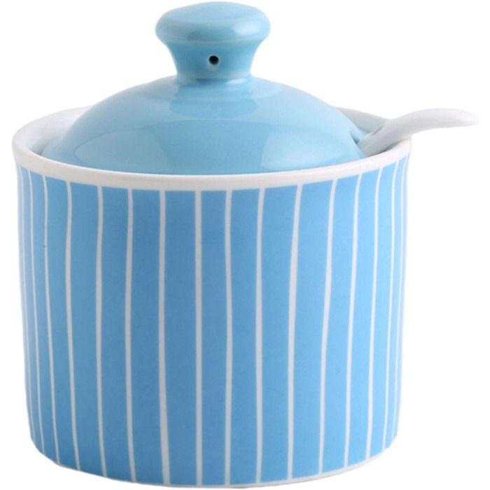 ZHIDAISHI Ceramic Sugar Bowl with Spice Jars, Blue Sugar Bowl with Lid, Sugar Storage Jar, Sugar Pot, Sugar Container, Spice Jar, Sugar Salt Pot, Seasoning Canister