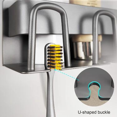 Toothbrush Holder with 2 Brush Slots, Wall Mount, Self-Adhesive Bathroom Storage, Grey (2 Compartments)