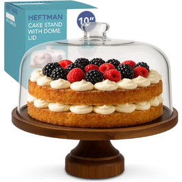 Підставка для тортів HEFTMAN 25,4 см з куполоподібним кришкою – 2-в-1 антиковзаюча підставка з акації з прозорою кришкою з акрилу для тортів, випічки, сирних дощок – ідеально для дня народження, весілля, святкування