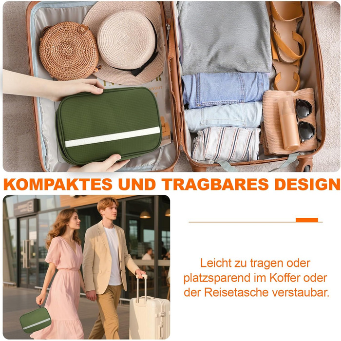 Чоловіча та жіноча косметичка для подорожей з відділеннями, водонепроникна, з гачком, зелена