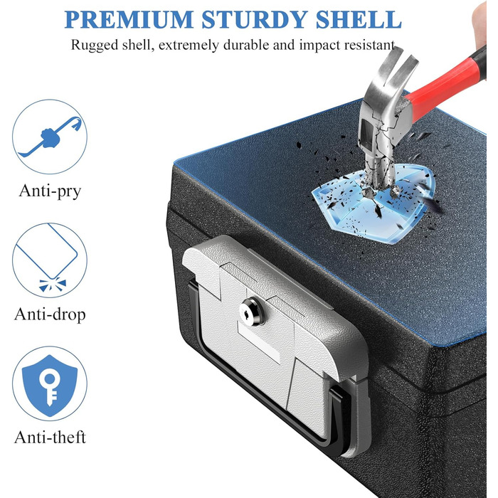 WASJOYE Portable Fireproof Safe Box with Key Lock - Home, Office, Car, Travel Security Box (6.8L, 16.8 x 32.4 x 39 cm)