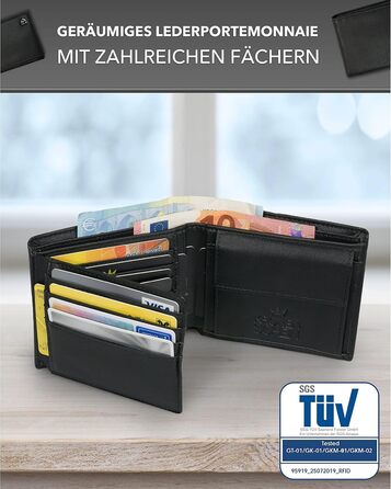 Kronenschein® Wallet for Men Leather with RFID Protection | Genuine Leather Bifold Wallet Large | Money Clip for Men | Wallet Wallet | Ladies' Nappa Leather Portemonnaie (Black)
