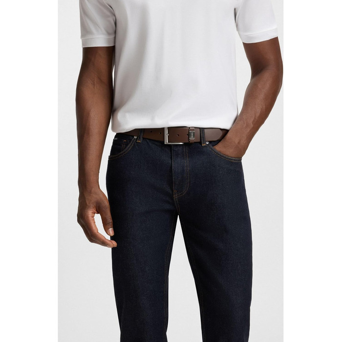 Чоловічий шкіряний ремінь BOSS Connio з логотипом та металевими деталями (105, Коричневий)