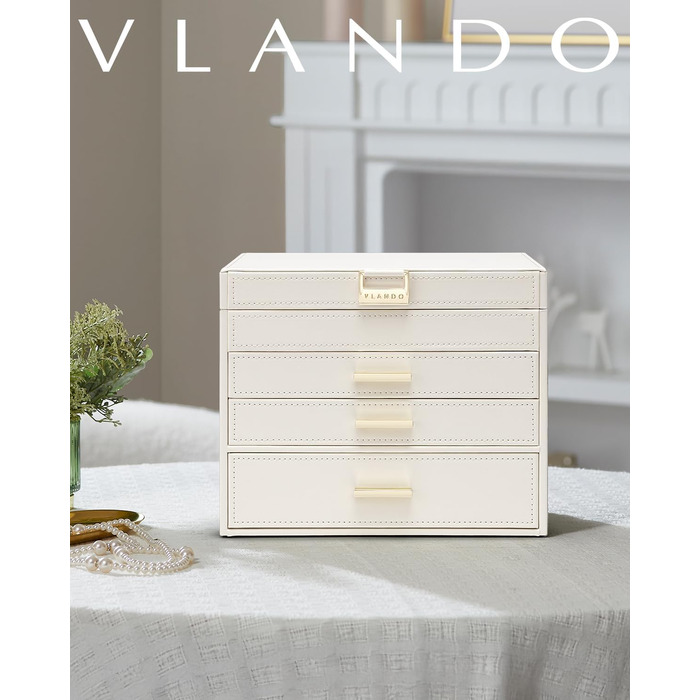 Шкатулка для прикрас Vlando Modern Beige з 6 ярусами, дзеркалом та відділеннями для годинників, органайзер для ювелірних виробів, подарунок для жінок