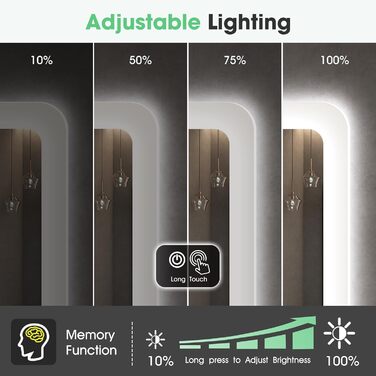 Дзеркало для ванної кімнати S'bagno з підсвічуванням 80x60 см, LED, Bluetooth, протитуманне покриття, 3 кольори, регулювання яскравості, пам'ять, загартоване скло, IP44, горизонтальне/вертикальне встановлення