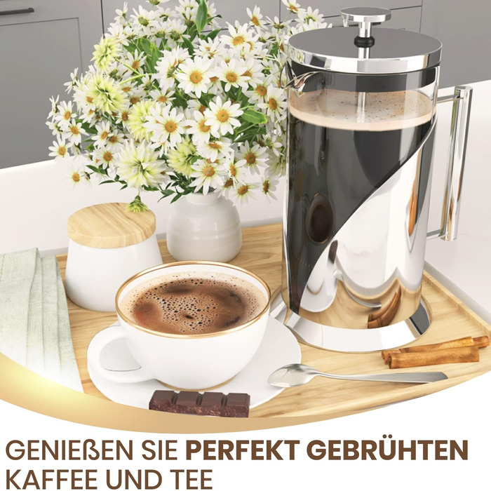 Cafe Du Chateau French Press Maker Electric Hot Water Dispenser, fast instant heating kettle with a transparent tank for water measurement, for tea, coffee, 2.17 l NutriChef, One Size, Black