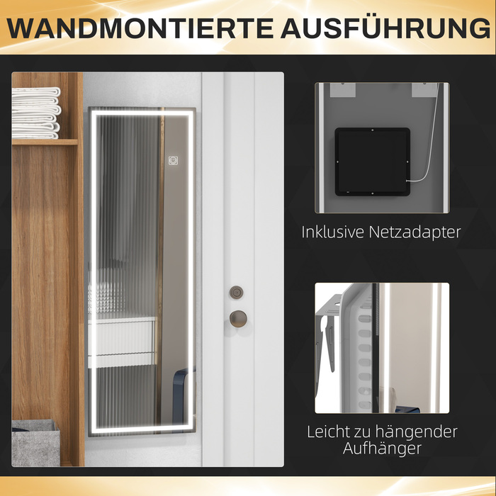 HOMCOM Wall Mirror 120 x 40 cm Full-Length Mirror with LED Lighting, 3 Light Colors, Rectangular Mirror with Touch Switch, Memory Function for Bedroom, Bathroom | Aosom
