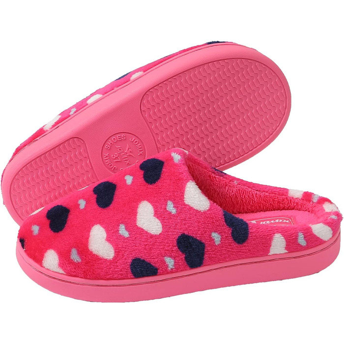 Тапочки домішки JOMIX Winter Hausschuhe для жінок з серцем, теплі, з плюшевою підкладкою, зручні, антиковзні, домашні (36 EU, фуксія)