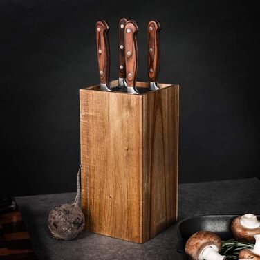 Navaris Acacia Wood Knife Block with Brush Insert - Unloaded Knife Block made of Wood - Universal for Kitchen Knives, Chef's Knives, and Kitchen Utensils