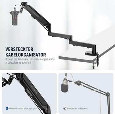 NEEWER Мікрофонний кріплення-тримач MS002 з низьким профілем, 360° обертання, для подкастів, геймінгу, стрімінгу, з каналом для кабелів та серветкою для чищення