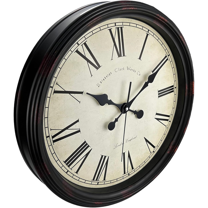 DIYZON Round Classic Wall Clock, Silent Non-Ticking, 40 cm High-Quality Quartz Vintage Clock, Large Number Retro Decorative Clock, Battery Operated, Easy to Read for Home, Kitchen, Dining Room (Black Brown, 40CM)