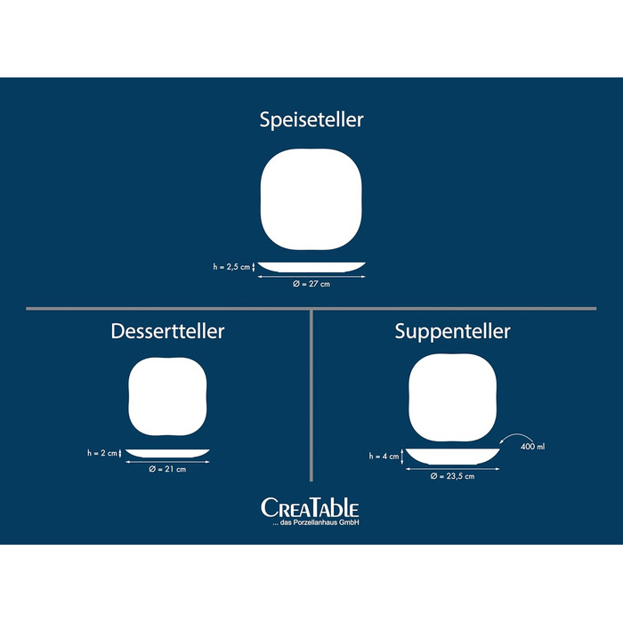 CreaTable Серія Square City Line: 12-piece посудовий сервіз на 6 осіб з порцеляни (18 предметів)