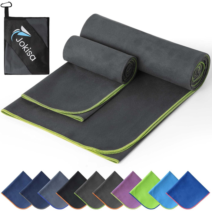 Набір з 2 рушників з мікрофібри (180x90 см + 100x50 см): великий для душу та спортивний, швидко сохне, без піску, для пляжу, фітнесу, кемпінгу, темно-сірий та зелений