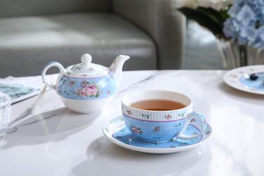 London Boutique Teapot and Cup, Vintage, Viktoria, Porcelain, in Gift Box, Ceramic, 15x15cm (Blue)