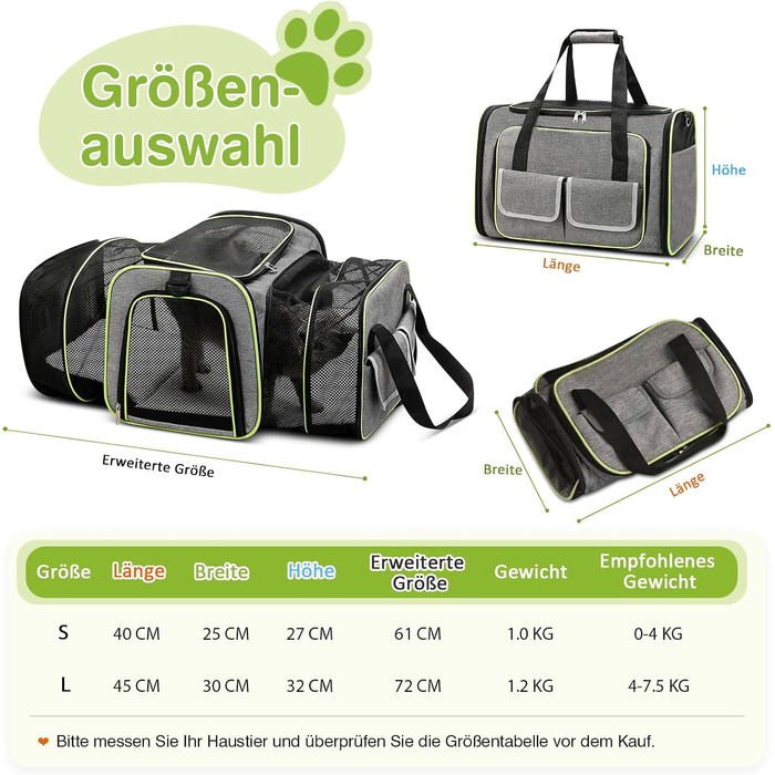 Розширювана переноска для котів та собак ALLOPET. Складана переноска для тварин, портативна сумка-переноска для котів та собак. Підходить для подорожей, прогулянок, кемпінгу (Світло-сірий, L)