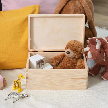 Wooden box with lid - 40x30x24cm, Natural, FSC® - Multi-purpose box without handles - Storage box | Memory box | Craft & Gift box (30 x 20 x 14 cm | M)