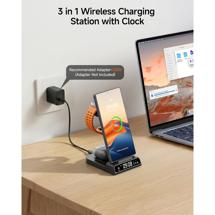 Бездротова зарядка leQuiven 3 в 1 для Samsung Galaxy S25 Ultra, S24, S23, Z Fold/Z Flip, Galaxy Watch 8/7/6/5/4, Buds3 Pro (без адаптера, чорний)