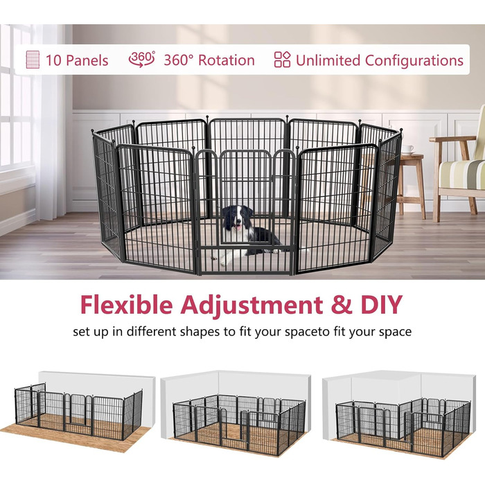 Металевий вольєр для собак на 10 панелей, 81,3 см, для собак різних розмірів, вольєр для собак, переносний забіг, вольєр для цуценят, з дверцятами, 69,8 см x 81,3 см