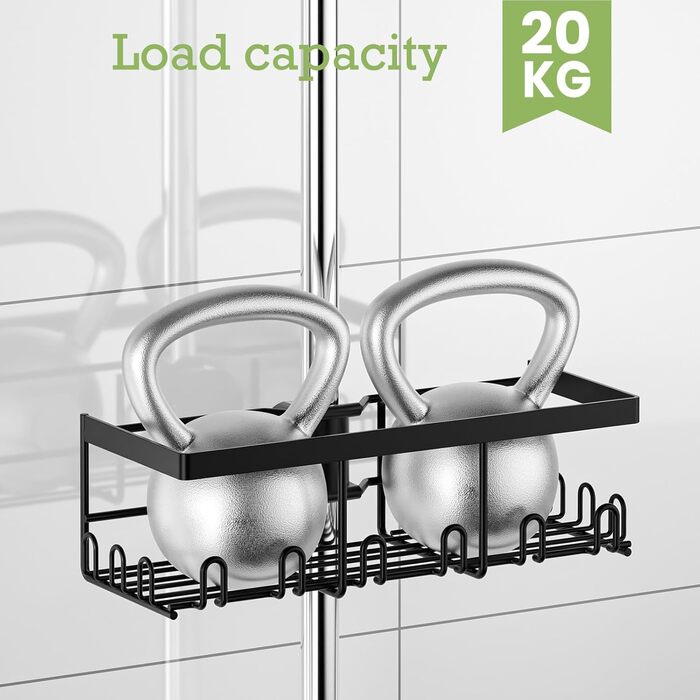 HouseUp Shower Shelf No Drilling, 2 Pack Shower Rod Storage Shelf Stainless Steel for 18mm-25mm Shower Rod, Black Bathroom Organizer Shampoo Holder for Shower